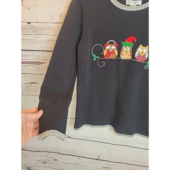 NWT Christopher & Banks Christmas Black Owl Knit Pullover Sweater Size Medium - Picture 12 of 15